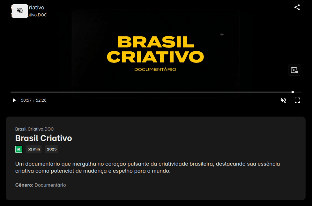 imagem da tela do canal Globoplay, a qual leva ao site para reprodução do documentário